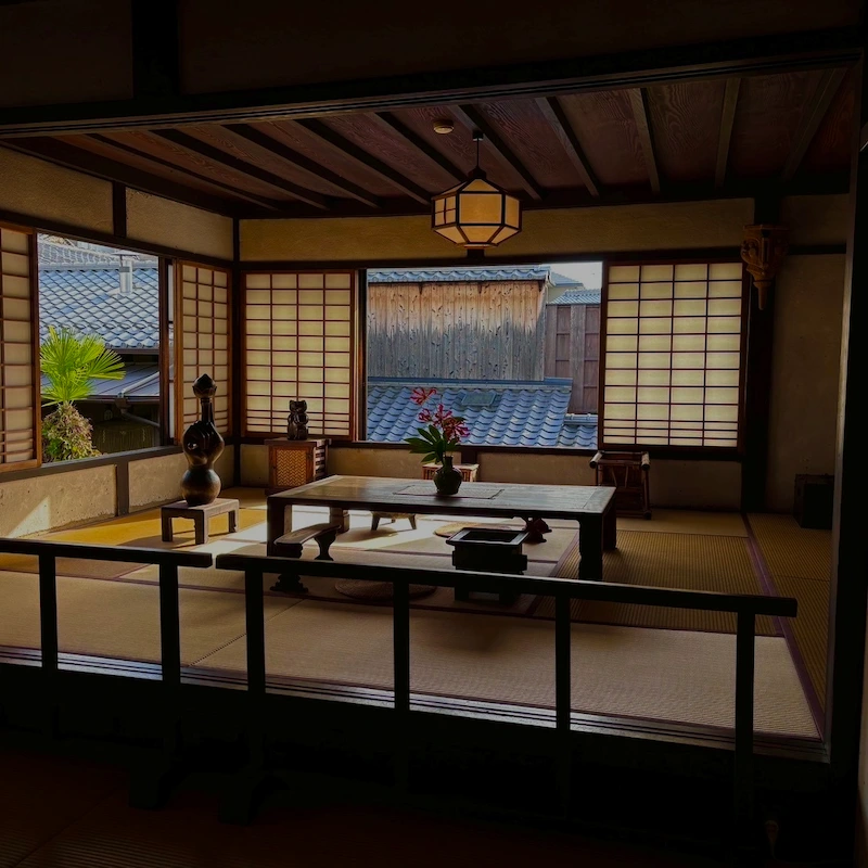 Traditional Japanese temari balls placed by the window at the Kawai Kanjiro Memorial House in Kyoto