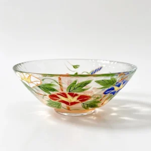 Glass Hira-Chawan with Morning Glory – One piece only.